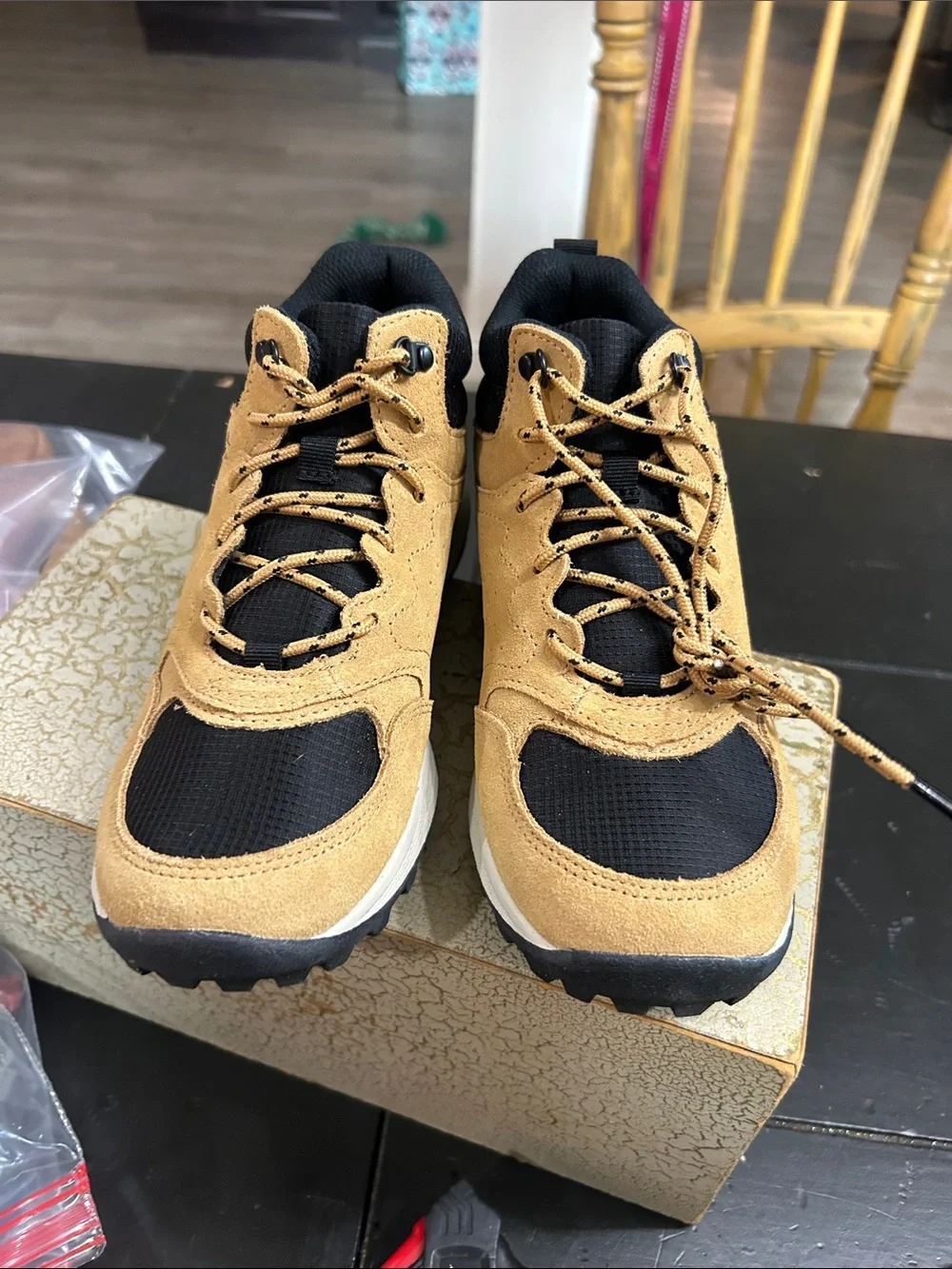 Kids 5M Merrell  Tan and Black Notch Mid-Top Trail boot
